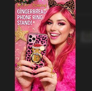 Betsey Johnson Gingerbread Girl Cookie Phone Ring Holder Stand Glitter Xmas NIB